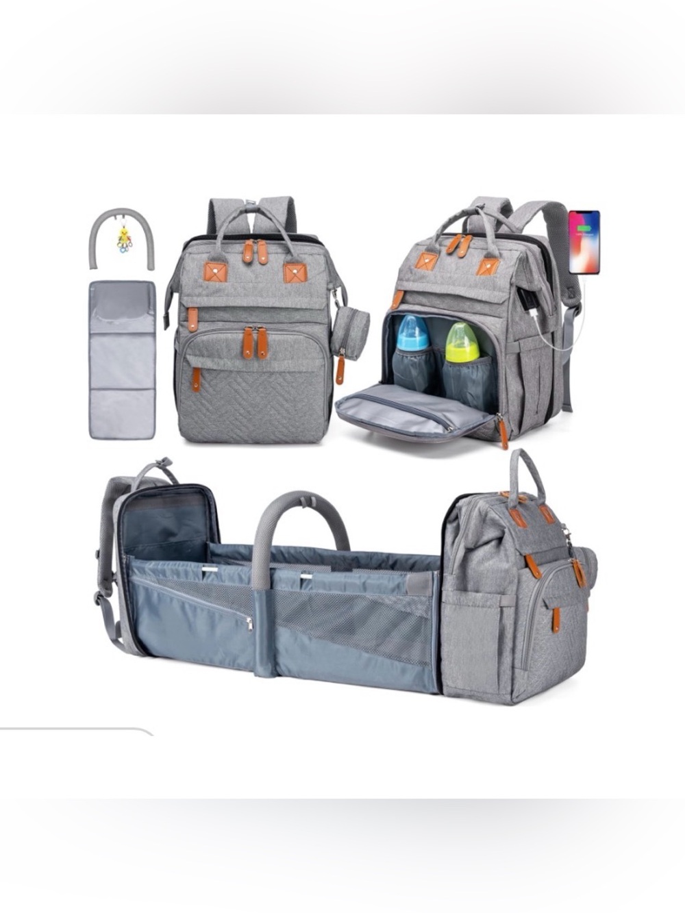 KABAQOO Diaper Bag Backpack (Grey)